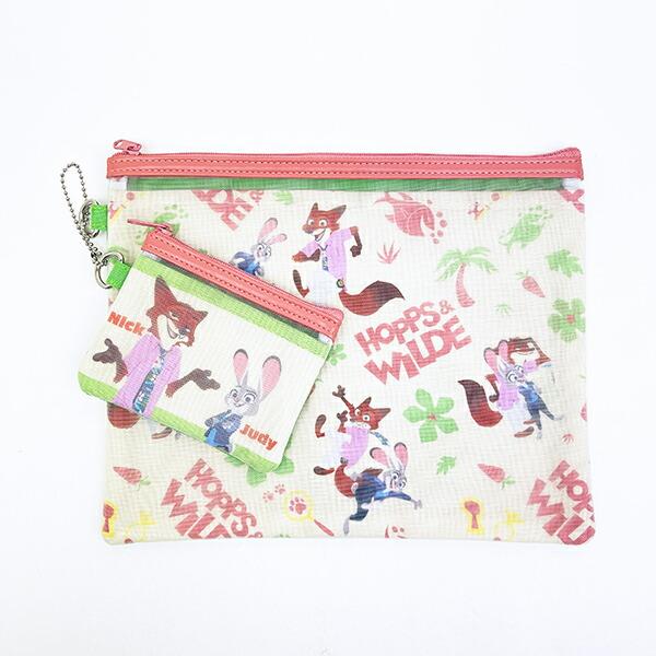 ディズニー ズートピア 2連メッシュポーチ ベージュ