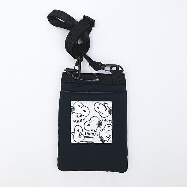 スヌーピー リップストップ フラットスマホショルダーバッグ ブラック SNOOPY