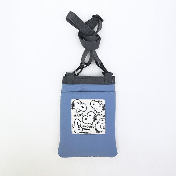 スヌーピー リップストップ フラットスマホショルダーバッグ ブルー SNOOPY