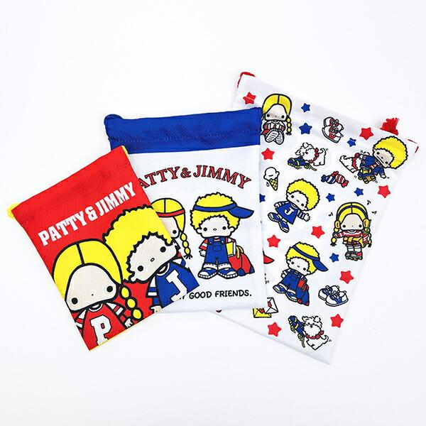 サンリオ パティ＆ジミー 3P巾着セット アクティブ シリーズ Sanrio 商品画像1：キャラグッズPERFECT WORLD TOKYO