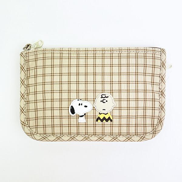 スヌーピー パスポートケース ベージュ チェックワッペンシリーズ SNOOPY