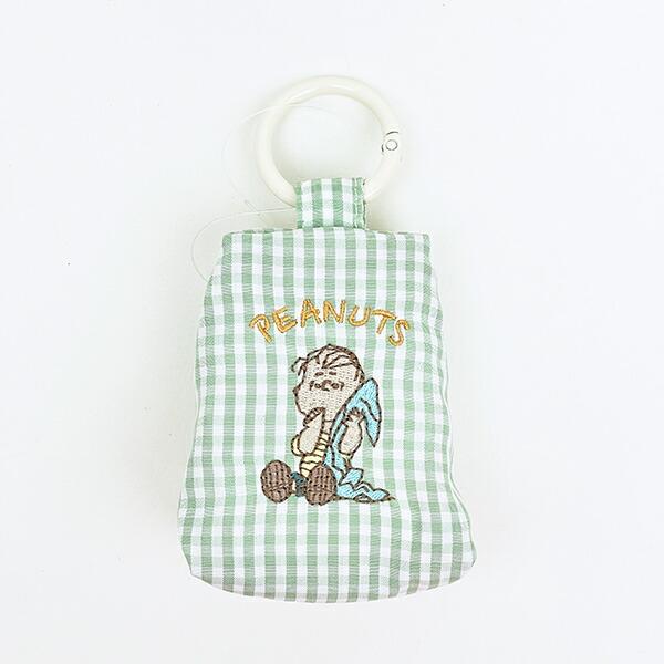 スヌーピー ライナス 三角ポーチ グリーンチェック SNOOPY