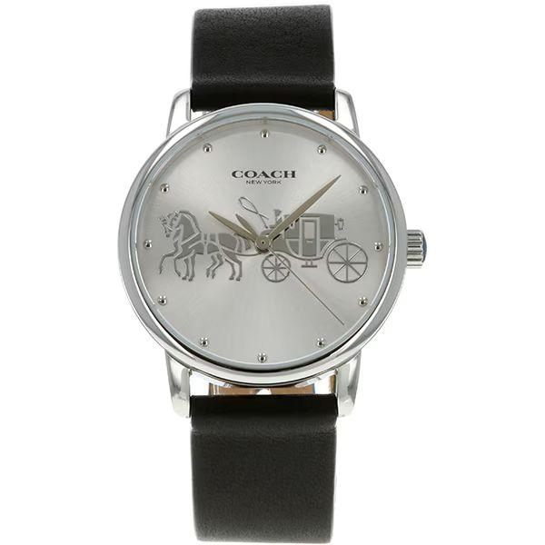 コーチ Coach GRAND 36mm 黒革 シルバー 14503494