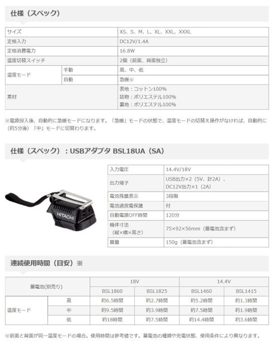 HiKOKI(旧日立工機) コードレスウォームジャケット 充電式 14.4V/18Vリチウムイオン電池用 蓄電池、充電器別売り UJ18DSL(XL) 商品画像8：SMART1-SHOP