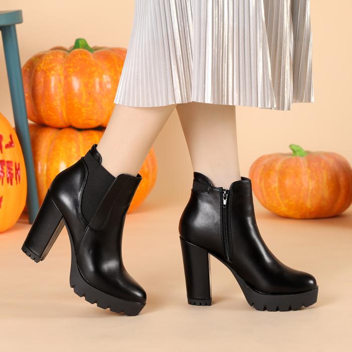 Allegra K アンクルブーツ ブーティ ショートブーツ ハイヒール レディース プラットフォーム 厚底 ブラック 27.0cm 商品画像2：soten co
