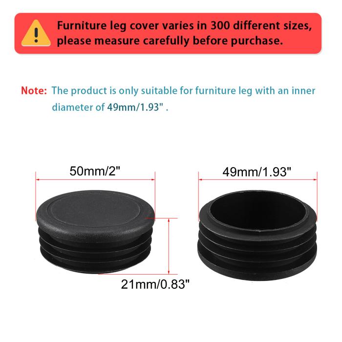 チューブインサートパイプエンドカバーキャップ 47-49 mm内径 50 mm外径 プラスチック 家具金属製テーブル脚用 28個 商品画像2：soten co