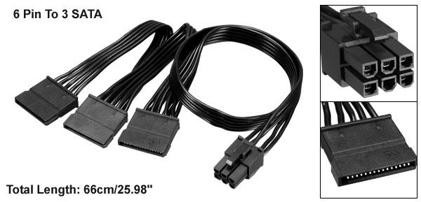 SATA電源ケーブル ハードドライブ用 6ピン-3 SATA電源ケーブル