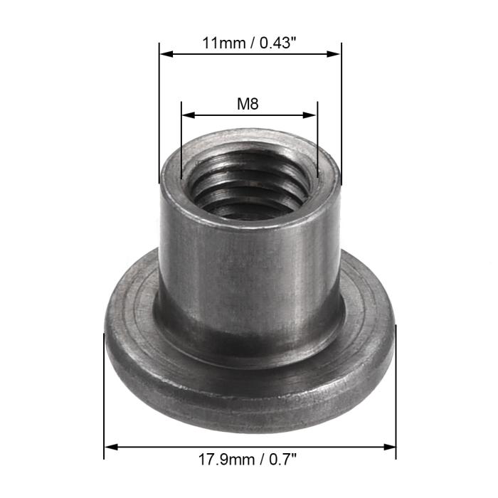 Tナット カーボンスチールラウンドベースネジ付きTナット M8x17.9x3mm 30Pcs 商品画像2：soten co