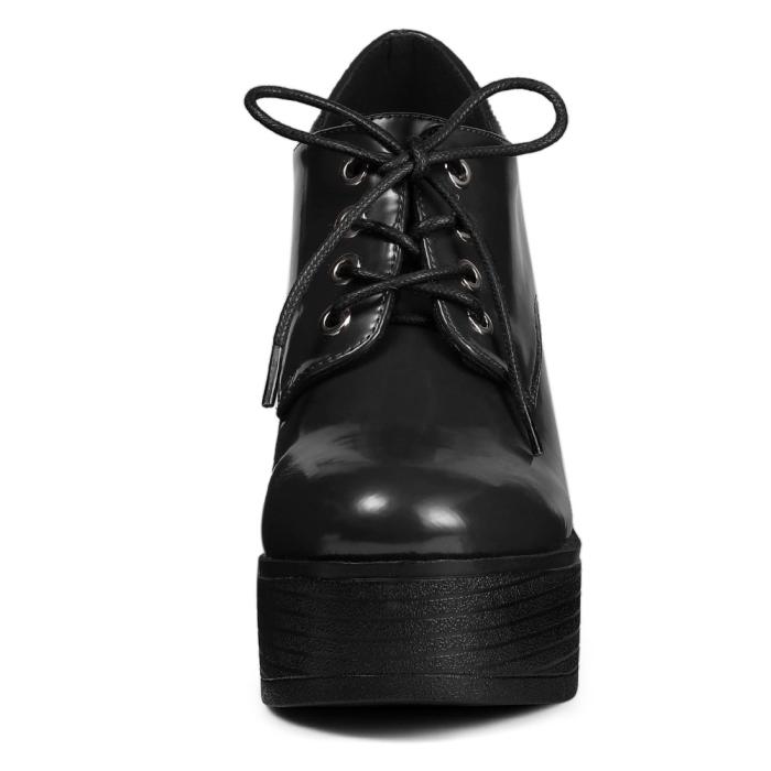 Allegra K 厚底ブーツ ローカット アンクルブーツ レースアップ プラットフォーム 太ヒール ブラック 24.5cm 商品画像3：soten co