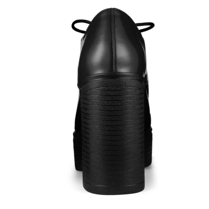 Allegra K 厚底ブーツ ローカット アンクルブーツ レースアップ プラットフォーム 太ヒール ブラック 24.5cm 商品画像4：soten co