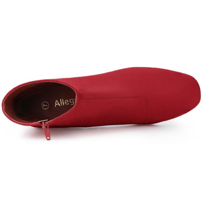 Allegra K アンクルブーツ チャンキーヒール サイドジッパー レディース レッド 27.5cm 商品画像5：soten co