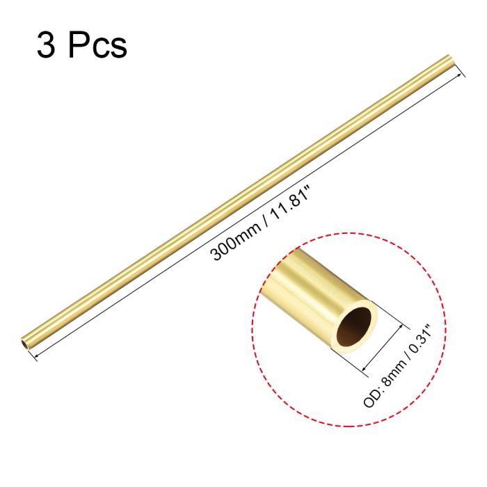 真鍮丸管 1 mm壁厚さ シームレスストレートパイプチューブ 外径8mm x壁1mm、3個 商品画像2：soten co