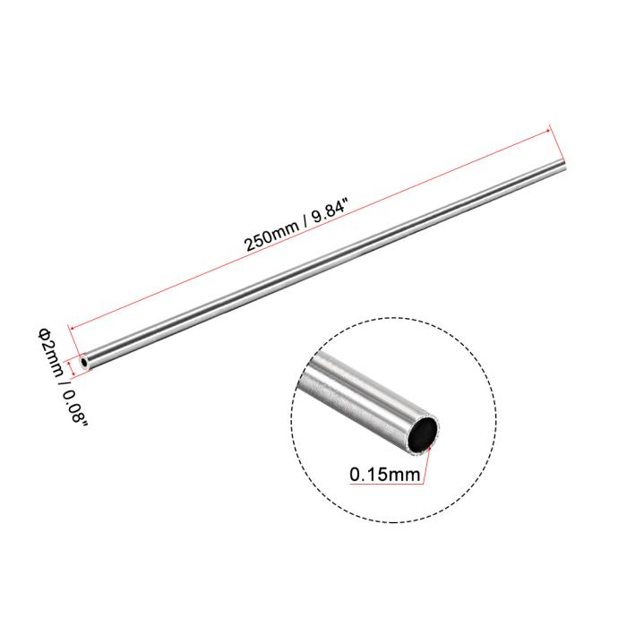 丸いチューブ ストレートパイプ 304ステンレス製 シームなし 外径2 mm 壁厚さ0.15 mm 長さ250 mm 8個入 商品画像2：soten co