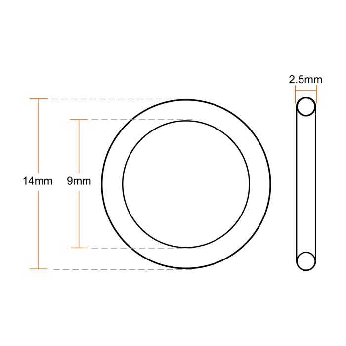 フッ素ゴム製Oリング 14mm外径 9mm内径 2.5mm幅 メトリックFKMシーリングガスケット 5パック 商品画像3：soten co