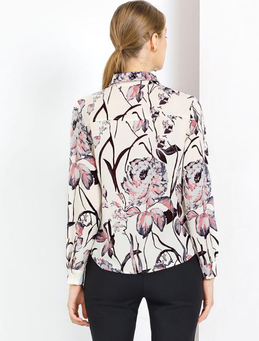 Allegra K ボウタイブラウス オフィス シャツ 花柄 ボタンダウン 長袖 レディース ベージュ S 商品画像5：soten co