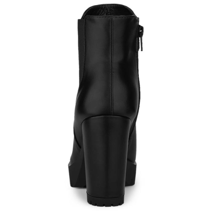 Allegra K アンクルブーツ プラットフォーム ラウンドトゥ ジッパー ブロックヒール レディース ブラック 23.5 cm 商品画像4：soten co