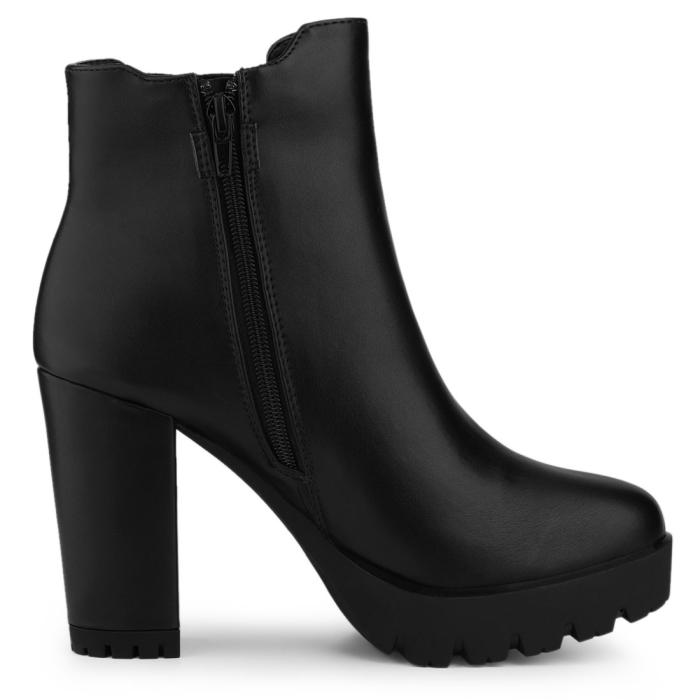 Allegra K アンクルブーツ プラットフォーム ラウンドトゥ ジッパー ブロックヒール レディース ブラック 23.5 cm 商品画像7：soten co