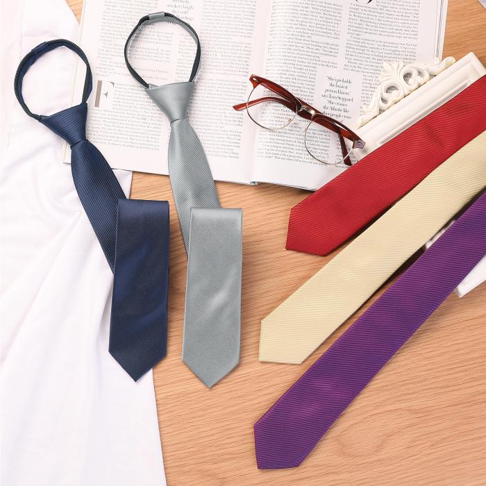 Allegra K メンズネクタイナローネクタイフラットストライプ調節可能なジッパーカジュアルビジネスネクタイ ワインレッド 6 cm 商品画像6：soten co