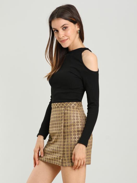 Allegra K チェック タイトスカート ミニスカート スリット 裾 フェイクスエード レディース ブラウン S 商品画像4：soten co