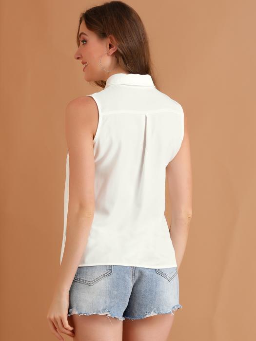 Allegra K シャツ レディース シングルブレスト ポイントカラー ノースリーブ デニム ホワイト L 商品画像5：soten co