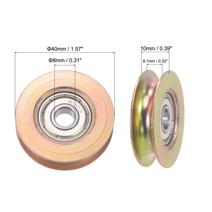 引き戸ローラーU溝 8mm軸穴 40mm直径 8.1mm溝幅 ベアリング鋼 2パック 商品画像2：soten co