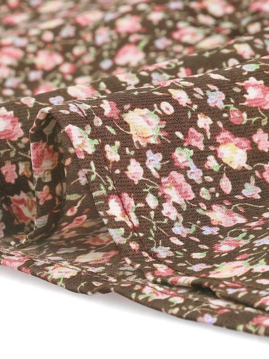 Allegra K 花柄 シャツ ブラウストップス Vネック カジュアル 長袖 ヴィンテージ レディース ブラウン XS 商品画像6：soten co