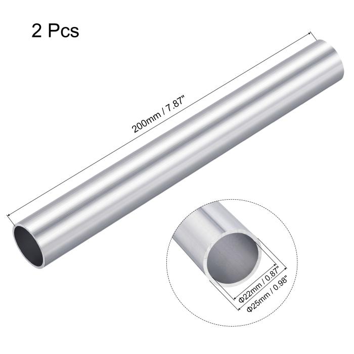 アルミニウム丸管 6063 パイプチューブ 25 mm外径 22 mm内径 200 mm長さ 2個 商品画像2：soten co