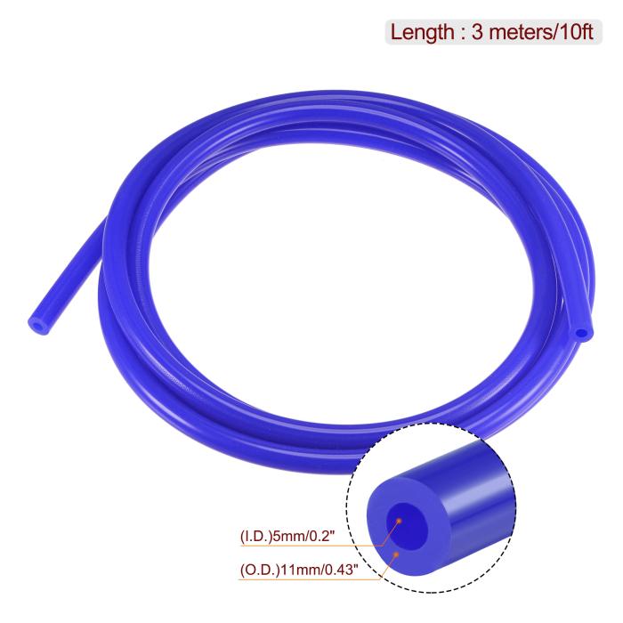 真空シリコンチューブホース 高温 内径5 mm 壁の厚さ3 mm 3 M エンジン用 ブルー 商品画像2：soten co