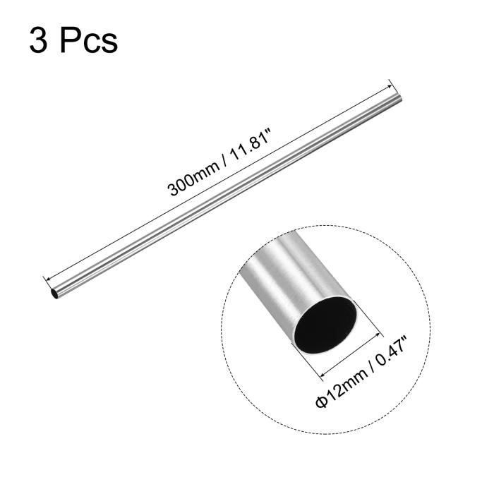 304ステンレス鋼管 SUS304パイプ 304ステンレススチールチューブ 12mm OD 0.3 mm 肉厚 300mm長さ 3本入り 商品画像2：soten co