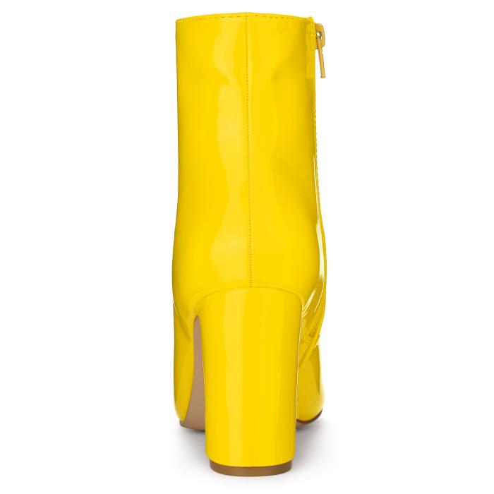Allegra K アンクルブーツ ジッパー チャンキーヒール ポインテッドトゥ レディース イエロー 24.5cm 商品画像4：soten co