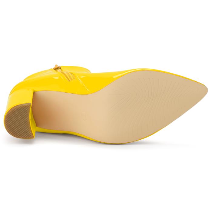 Allegra K アンクルブーツ ジッパー チャンキーヒール ポインテッドトゥ レディース イエロー 24.5cm 商品画像6：soten co