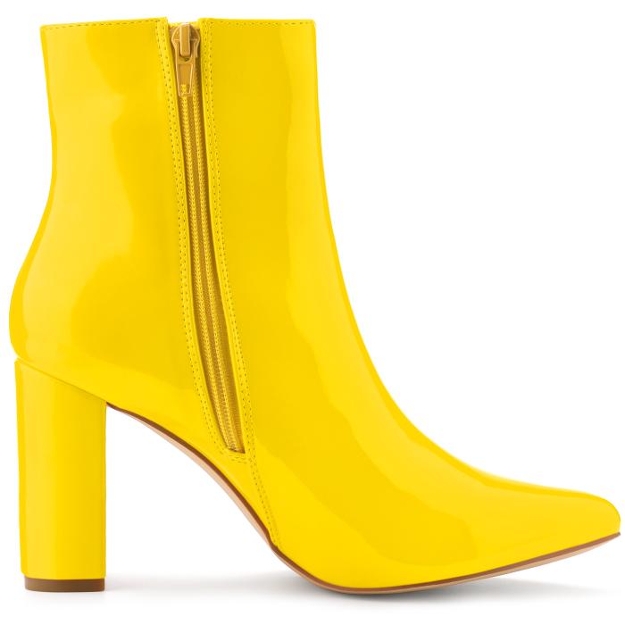 Allegra K アンクルブーツ ジッパー チャンキーヒール ポインテッドトゥ レディース イエロー 24.5cm 商品画像7：soten co