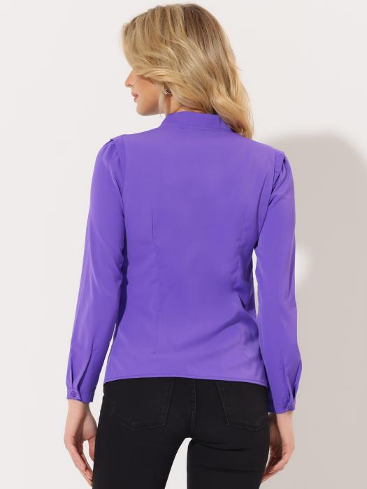 Allegra K シフォンブラウス シャツ Vネック ワーク オフィス ボタンアップ エレガント レディース パープル XL 商品画像4：soten co