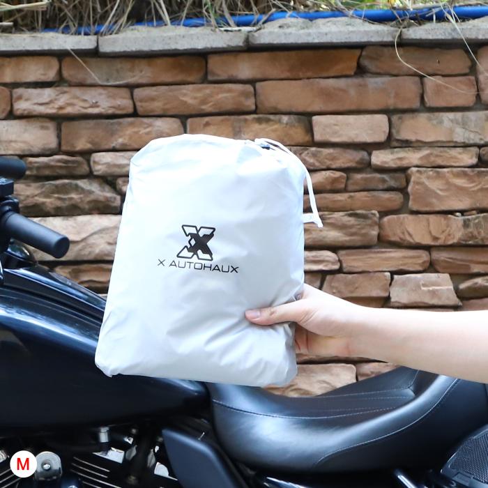 バイクカバー バイク車体カバー ハーフカバー 防水 風飛び防止 UVカット 防塵 丈夫 軽量 収納バッグ付き M シルバートーン 商品画像5：soten co