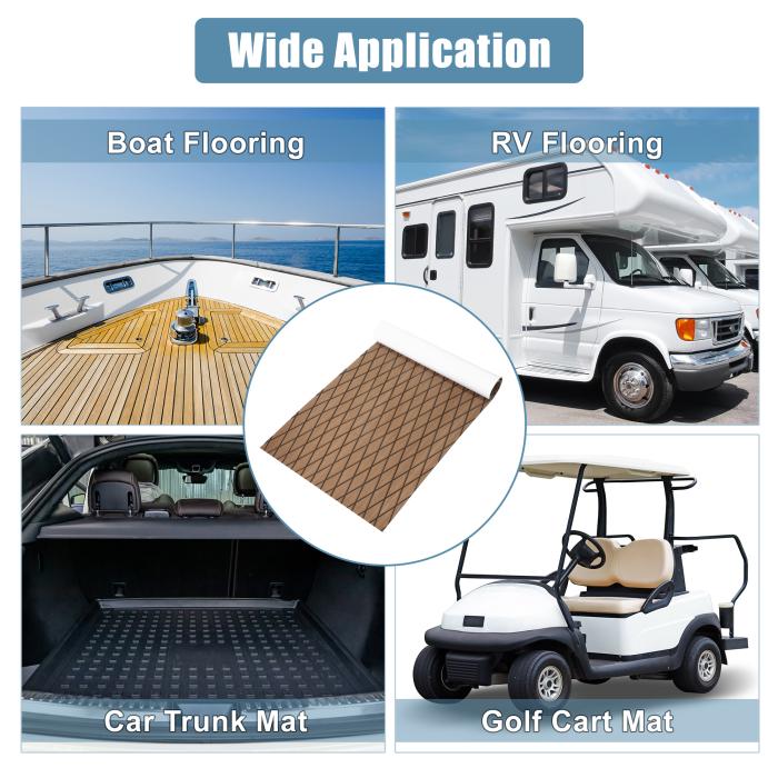 EVAフェイクチークデッキシートマット 滑り止め RV 車 トランク フローリング カーペット用 ブラウン ブラック 70x190.5cm 商品画像3：soten co