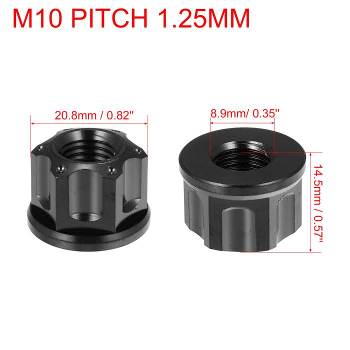 フランジボルトナット 自転車オートバイモーターバイク後輪車軸スプロケット用  M10 ピッチ1.25 mm ブラック 6個入り 商品画像3：soten co