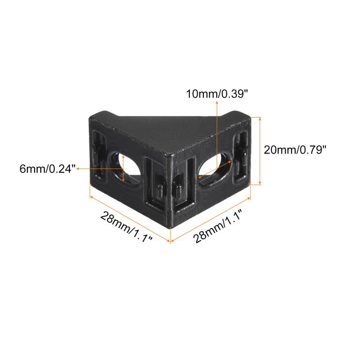 インサイドコーナーブラケットガセット 28x28x20 mm 2028アングルコネクタ 2020シリーズアルミ押出プロファイル用 ブラック 16個 商品画像2：soten co