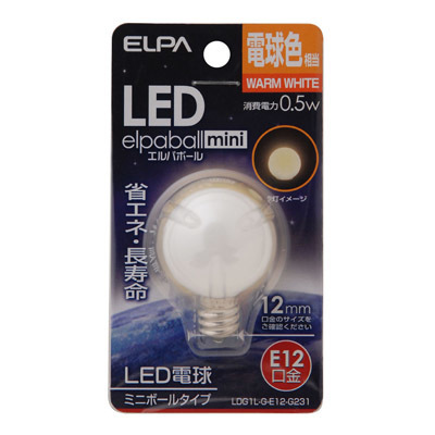 ELPA G30型LED口金E12電球色 4901087190737