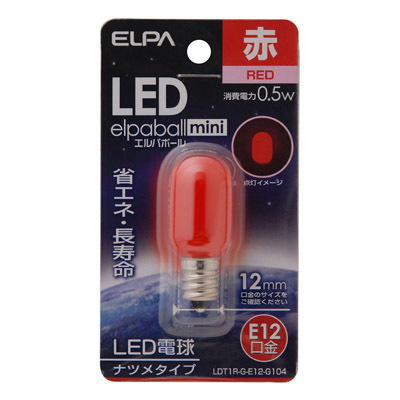 ELPA ナツメ型LED口金E12赤 LDT1R-G-E12-G104