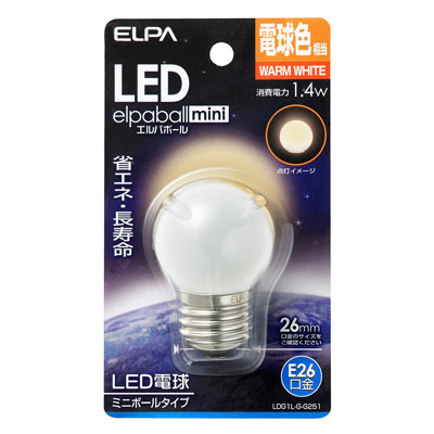 ELPA G40型LED口金E26電球色 LDG1L-G-G251