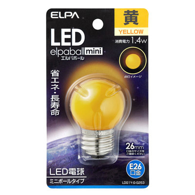 ELPA G40型LED口金E26黄色 LDG1Y-G-G253
