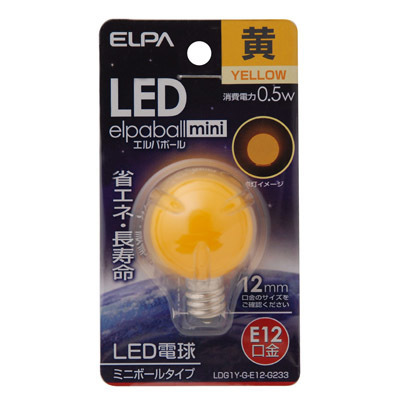 ELPA G30型LED口金E12黄色 4901087190744
