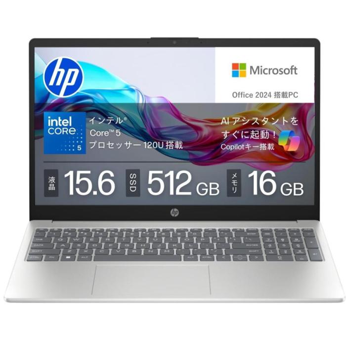 �V�i �m�[�g�p�\�R��/HP 15-fd1000 G1/15.6�^/Core 5 120U/������ 16GB/SSD 512GB/Office 2024/�i�`�������V���o�[ BJ0M5PA-AAAN