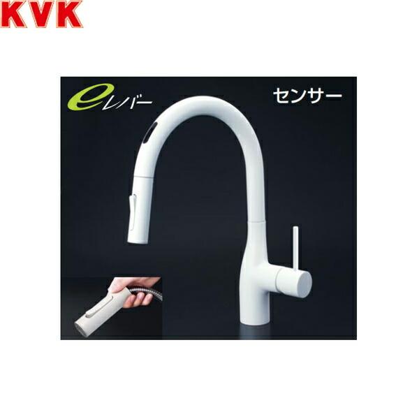 KVK シングルシャワー付混合栓(センサー付)(eレバー) マットホワイト