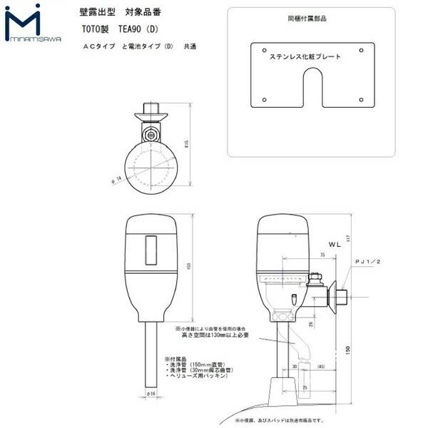 FM6TW7-S ミナミサワ MINAMISAWA フラッシュマンリカバリー RECOVERY1 壁埋め込み式小便器改装用 TOTO製TEA90(露出型)用 乾電池タイプ用 送料無料 商品画像2：ハイカラン屋