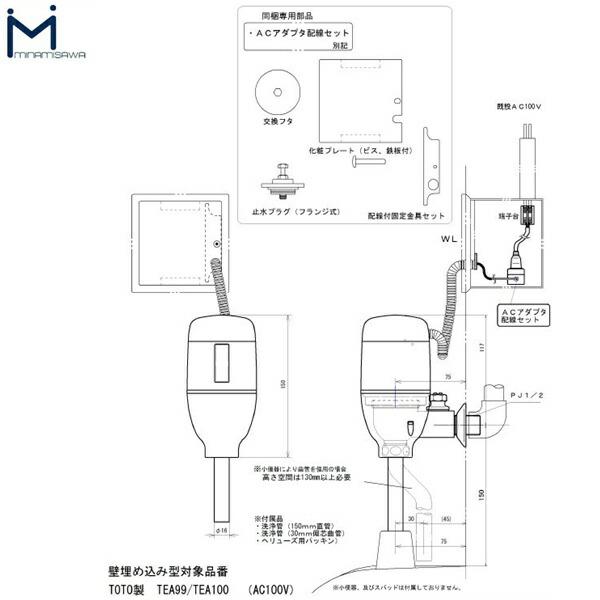 FM6TWA3 ミナミサワ MINAMISAWA フラッシュマンリカバリー RECOVERY1 壁埋め込み式小便器改装用 TOTO製TEA99/TEA100用(機能復旧ユニットTHE95/96) AC100Vタイプ用 送料無料 商品画像2：ハイカラン屋