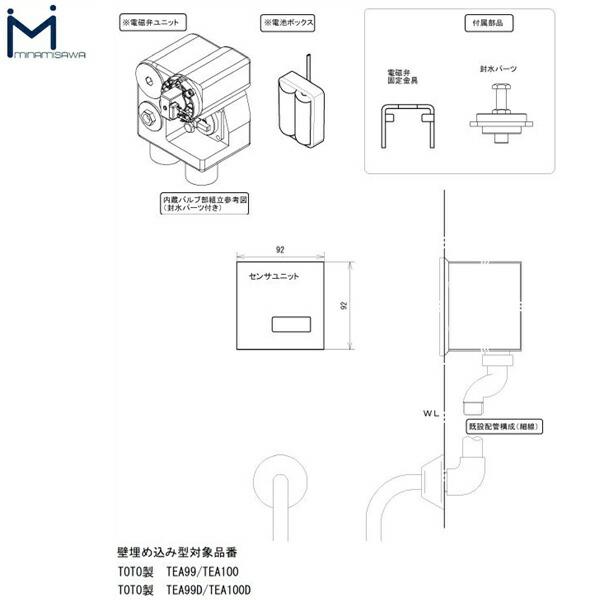 FM8TWD3 ミナミサワ MINAMISAWA フラッシュマンリカバリー RECOVERY2 壁埋め込み式小便器改装用 TOTO製TEA99/TEA100 電池タイプ用 送料無料 商品画像2：ハイカラン屋